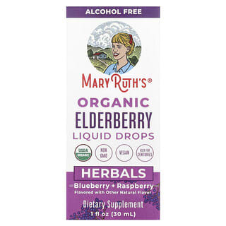 MaryRuth's, Gouttes liquides de baie de sureau biologique, Herbals, Myrtille et framboise, 30 ml