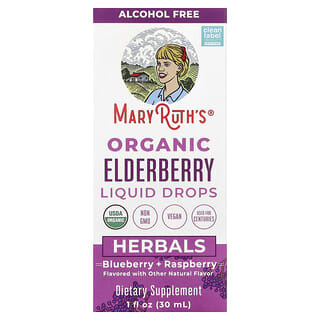 MaryRuth's, Organic Elderberry Liquid Drops, Alcohol Free, Blueberry + Raspberry, 1 fl oz (30 ml)