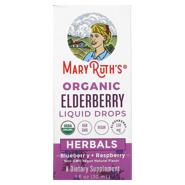 MaryRuth Organics‏, قطرات البلسان العضوية السائلة ، بالأعشاب ، التوت الأزرق + توت العليق ، 1 أونصة سائلة (30 مل)