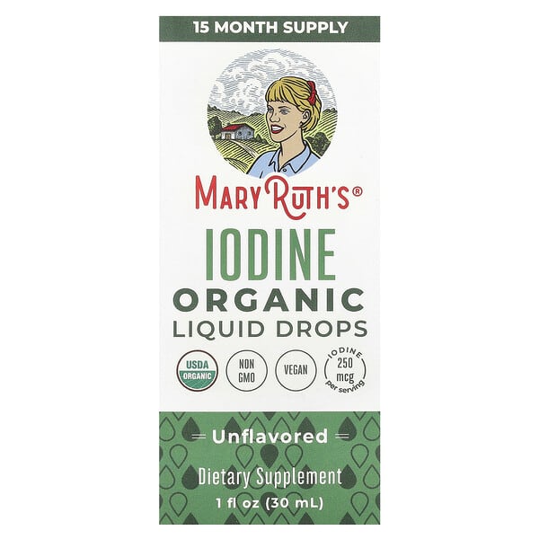 MaryRuth's Organic Iodine Liquid Drops, Unflavored, 250 mcg, 1 fl oz (30 ml)