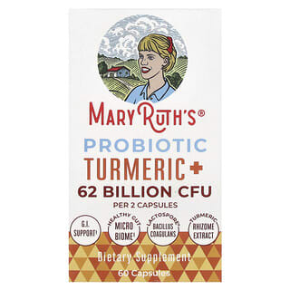 MaryRuth's, Probiotic Turmeric +, Probiotikum mit Kurkuma, 62 Milliarden KBE, 60 Kapseln (31 Milliarden KBE pro Kapsel)
