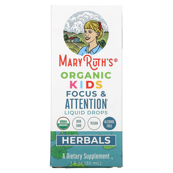 MaryRuth Organics, Herbals，兒童專注力和注意力有機液體滴劑，1 液量盎司（30 毫升）