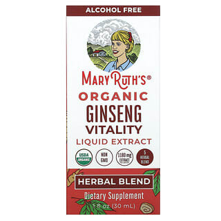 MaryRuth's, Extrait liquide pour la vitalité du ginseng biologique, Sans alcool, 30 ml