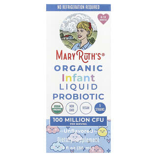 MaryRuth's, Probiotique liquide biologique pour nourrissons, 6 à 12 mois, Non aromatisé, 100 millions d'UFC, 30 ml