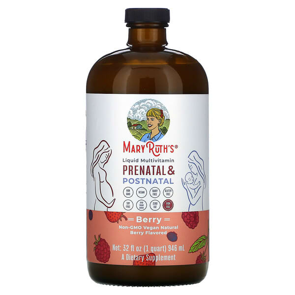 MaryRuth Organics, Multivitamines liquides prénatales et postnatales, baies, 946 ml