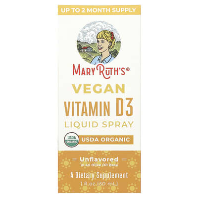 MaryRuth's, Vegan Vitamin D3 Liquid Spray, Unflavored, 10 mcg, 1 fl oz (30 ml)