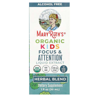 MaryRuth's, Organic Kids, Extrato Líquido para Foco e Atenção, Sem Álcool, 1.180 mg, 30 ml (1 fl oz)