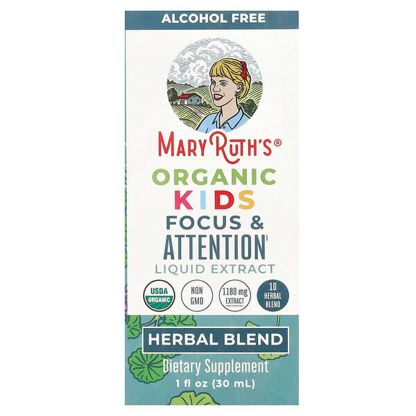 MaryRuth's Organic Kids Focus & Attention Liquid Extract, Alcohol Free, 1,180 mg, 1 fl oz (30 ml)