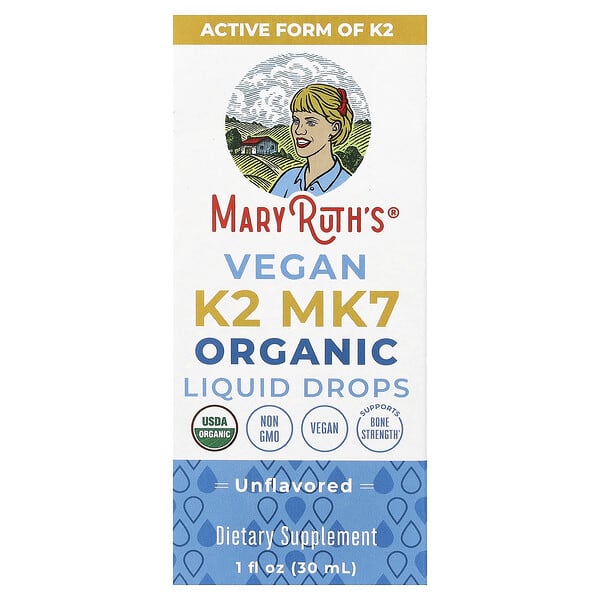 MaryRuth's, 유기농 비건 K2 MK7 액상 드롭, 무맛, 30ml(1fl oz)