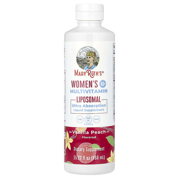 MaryRuth's, 40세 이상 여성용 종합비타민, 호르몬 함유 종합비타민, 바닐라 복숭아, 450ml(15.22fl oz)