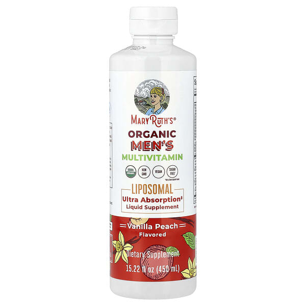 MaryRuth's, 유기농 남성용 종합비타민, 리포소말, 바닐라 복숭아, 450ml(15.22fl oz)