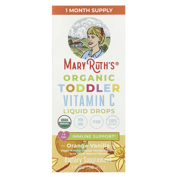 Organic Toddler Vitamin C Liquid Drops, 1-3 Years, Orange Vanilla, 1 fl oz (30 ml)