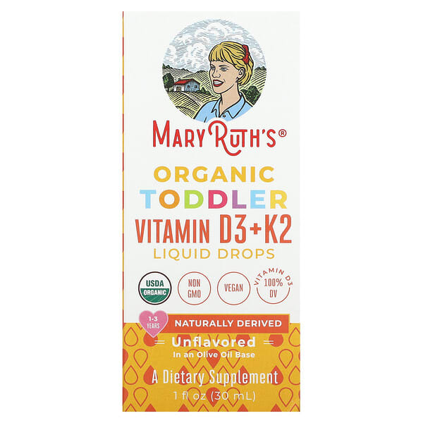 MaryRuth's, 有機幼兒維生素 D3+K2 滴劑，1-3 歲，無味，1 液量盎司（30 毫升）