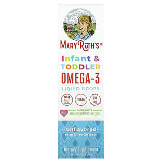 MaryRuth's‏, טיפות נוזל אומגה 3 לתינוקות ופעוטות, לגיל 6-3 שנים, ללא תוספת טעם, 30 מ"ל (1 אונקיית נוזל)