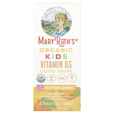 MaryRuth's, Organic Kids Vitamin D3 Liquid Drops, 4-13 Years, Orange, 640 IU, 0.5 fl oz (15 ml)