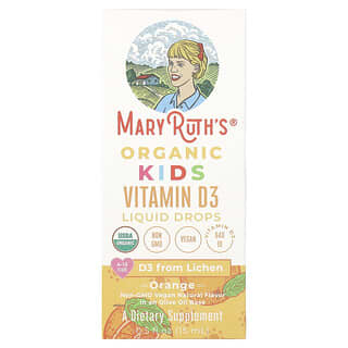 MaryRuth's‏, טיפות נוזל של ויטמין D3 לילדים מגיל 4-13, תפוז, ‏640 U‏, 15 מ"ל (0.5 אונקיות נוזל)