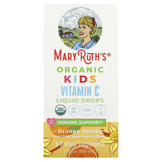 MaryRuth's, Organic Kids Vitamin C Liquid Drops, 4–13 lat, pomarańczowo-waniliowa, 60 ml