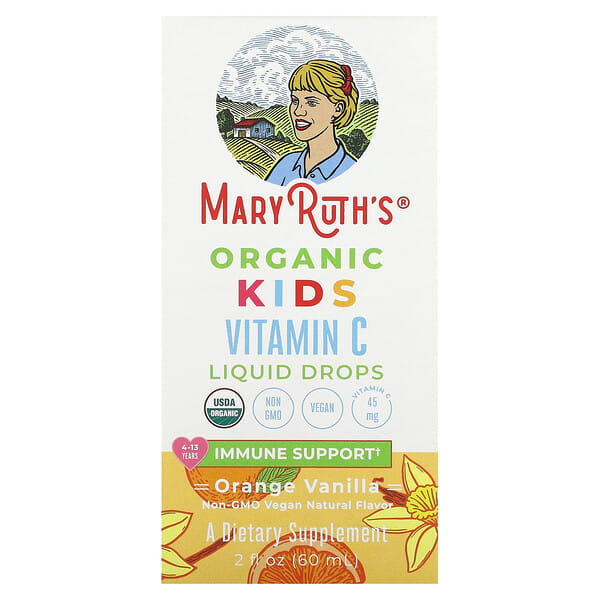 MaryRuth's, Organic Kids, Vitamin C Liquid Drops, 4-13 Years, Orange Vanilla, 2 fl oz (60 ml)