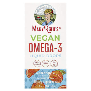 MaryRuth's, Wegańskie krople w płynie Omega-3, pomarańczowe, 30 ml