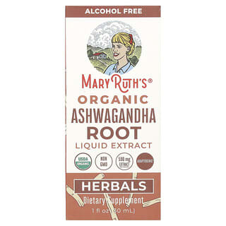 MaryRuth's, Extrait liquide de racine d'ashwagandha biologique, Sans alcool, 590 mg, 30 ml