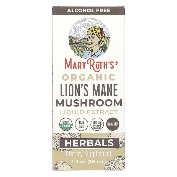 MaryRuth's, Organic Lion's Mane Mushroom Liquid Extract, Alcohol Free, 590 mg, 1 fl oz (30 ml)