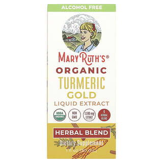 MaryRuth's, Extracto líquido de cúrcuma y oro orgánico, Sin alcohol, 1180 mg, 30 ml (1 oz. líq.)