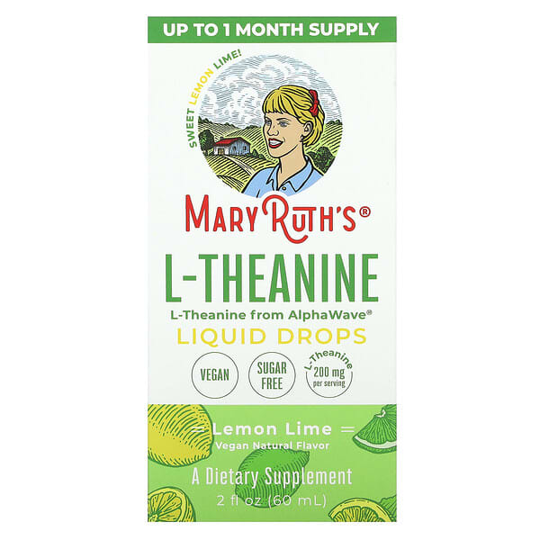 MaryRuth's, L-Theanine Liquid Drops, Lemon Lime, 200 mg, 2 fl oz (60 ml)