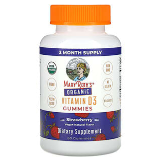 MaryRuth's, органический витамин D3, жевательные таблетки, со вкусом клубники, 60 жевательных таблеток