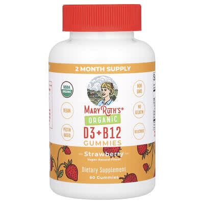 MaryRuth's, Organic D3 + B12 Gummies, Strawberry Flavor, 60 Gummies