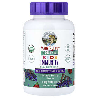 MaryRuth's, Ekologiska Kids Immunity Gummies med fläderbär, C-vitamin och zink, blandade bär, 60 gummies