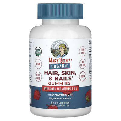 MaryRuth's, Organic Hair, Skin & Nails Gummies, Strawberry, 60 Gummies