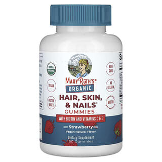 MaryRuth's, органические жевательные таблетки для волос, кожи и ногтей, со вкусом клубники, 2500 мкг, 60 жевательных таблеток (1250 мкг в 1 жевательной таблетке)