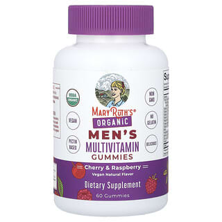 MaryRuth's, Organic Men's Multivitamin Gummies, Bio-Multivitamin-Fruchtgummis für Männer, Kirsche und Himbeere, 60 Fruchtgummis