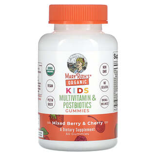 MaryRuth's, Organic, для детей, мультивитамины и жевательные таблетки от постбиотиков, смесь ягод и вишни, 60 жевательных таблеток