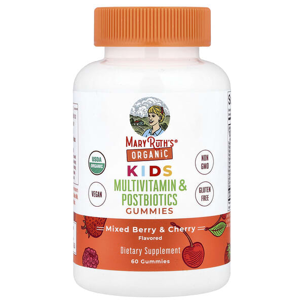 Organic Kids Multivitamin & Postbiotics Gummies, Mixed Berry & Cherry, 60 Gummies