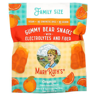 MaryRuth Organics, Gummy Bear Snacks with Electrolytes and Fiber, Orange, 240 g