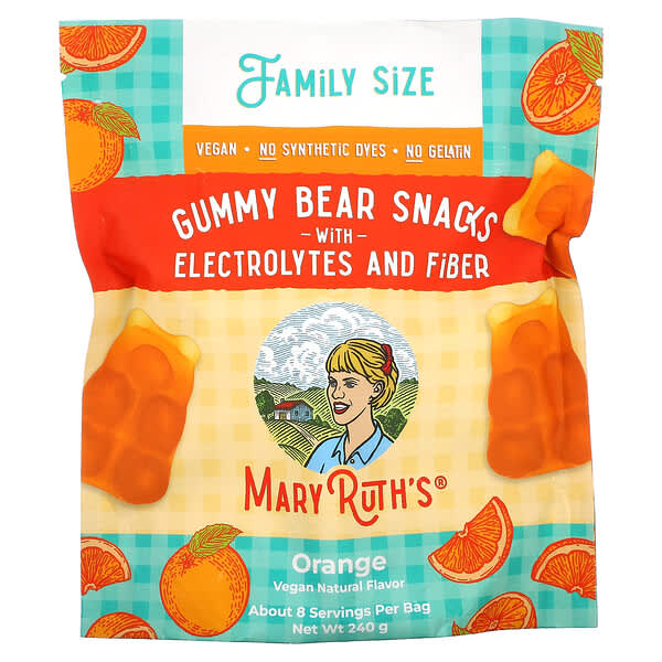 MaryRuth's, Gummy Bear Snacks with Electrolytes and Fiber, Orange, 240 g