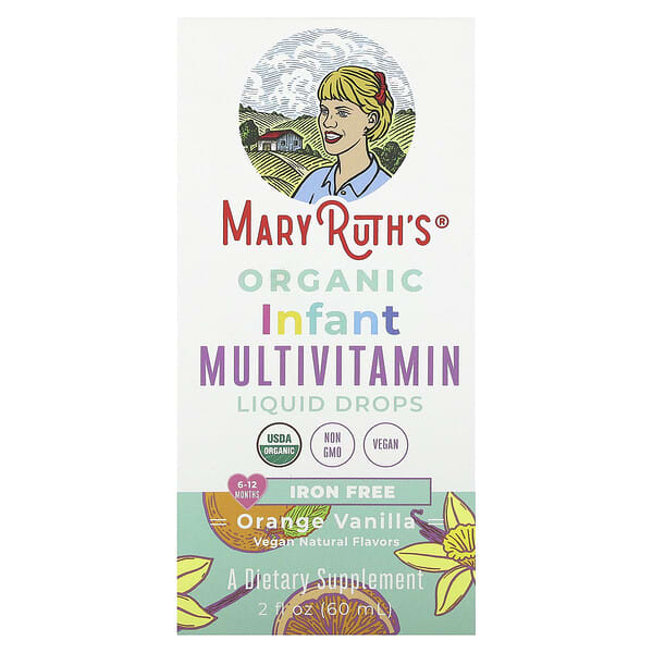 Organic Infant Multivitamin Liquid Drops, Iron Free, 6-12 Months, Orange Vanilla, 2 fl oz (60 ml)