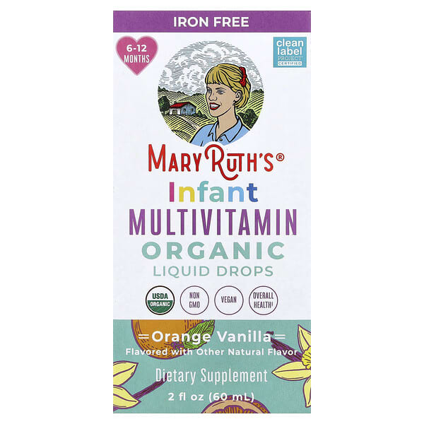 MaryRuth's, 유기농 영아 종합비타민 액상 드롭, 철분 무함유, 6~12개월, 오렌지 바닐라, 60ml(2fl oz)