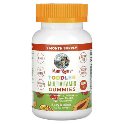 MaryRuth's, Children's Multivitamin Gummies, Strawberry, Papaya, and Super Assorted Flavors, 60 Gummies