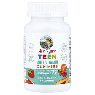 MaryRuth's, Gomas Multivitamínicas para Adolescentes, Sem Açúcar, Morango, Papaia e Super Punch, 60 Gomas
