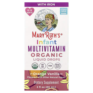 MaryRuth's, органические мультивитамины в жидкой форме для младенцев, для детей 6–12 месяцев, со вкусом апельсина и ванили, 60 мл (2 жидк. унции)