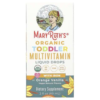 MaryRuth's, Suplemento multivitamínico líquido orgánico con hierro en gotas para niños pequeños, De 1 a 3 años, Naranja y vainilla, 60 ml (2 oz. líq.)