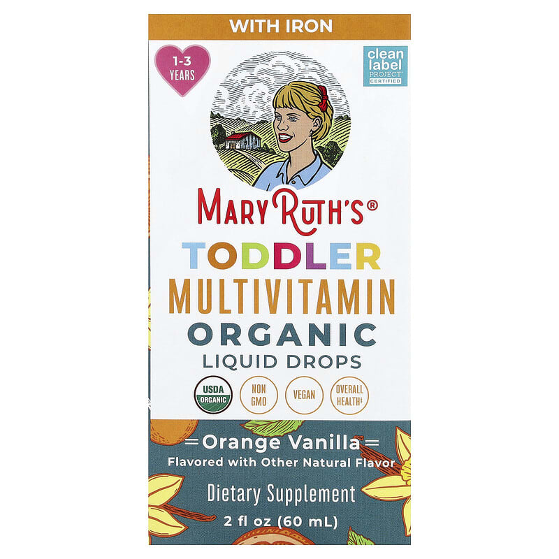 Gouttes liquides multivitamines biologiques pour tout-petits avec du fer, 1   3 ans, Orange et