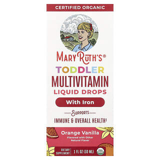 MaryRuth's, Cocomelon, Multivitamin Kanak-kanak Kecil, Titisan Cecair Dengan Zat Besi, 1 - 3 Tahun, Vanila Oren, 1 fl oz (30 ml)