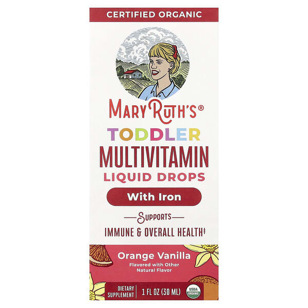 MaryRuth's, Organic Toddler Multivitamin Liquid Drops With Iron, 1-3 Years, Orange Vanilla, 1 fl oz (30 ml) — product photo 1