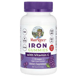 MaryRuth's, Gomitas de hierro con vitamina C, Sin azúcar, Uva, 60 gomitas