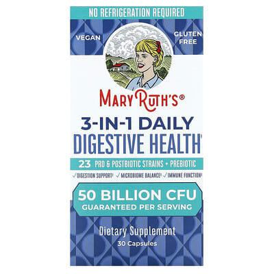 MaryRuth's, 3-In-1 Daily Digestive Health, 50 Billion CFU, 30 Capsules