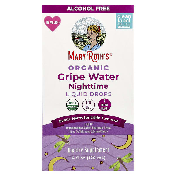 Organic Gripe Water Nighttime Liquid Drops, Newborn+, 4 fl oz (120 ml)