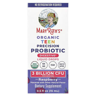 MaryRuth's, Probiótico de precisión orgánico para adolescentes, Gotas líquidas, Frambuesa, 3000 millones de UFC, 15 ml (0,5 oz. líq.)